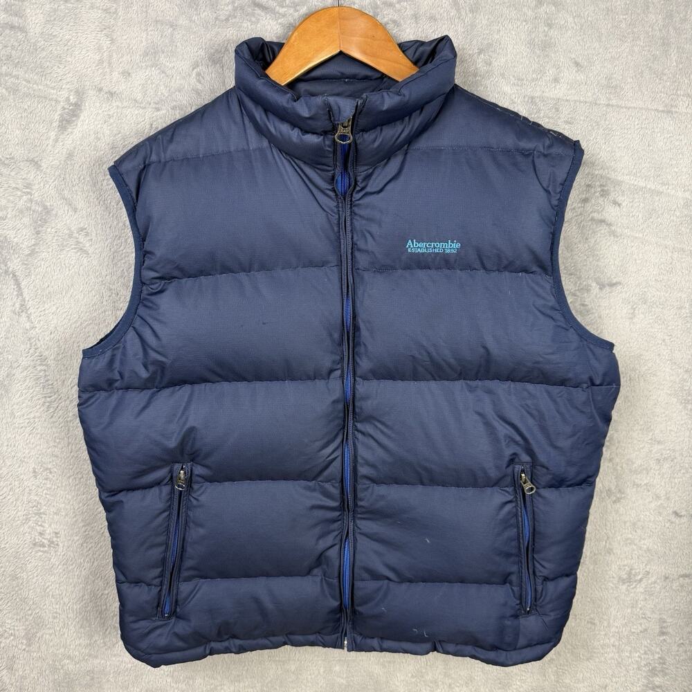 Abercrombie‎ & Fitch Down Feather Puffer Vest Adult XL Blue Insulated Zip Up